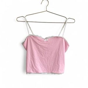 Pink Lace Trim Cami Top – Coquette Y2K Bow Detail Tank